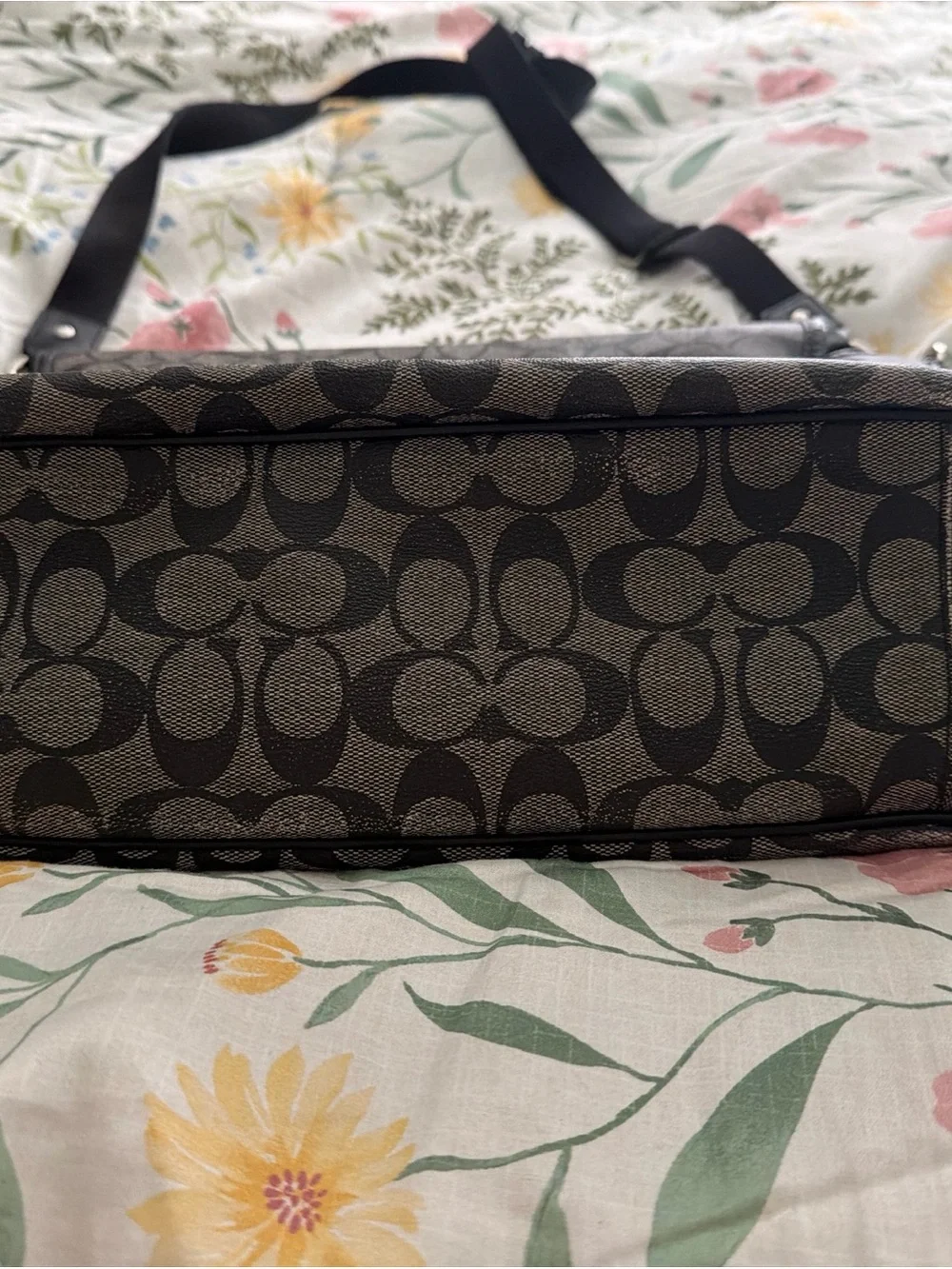 Coach Gray Signature Canvas Messenger Bag with Black Trim